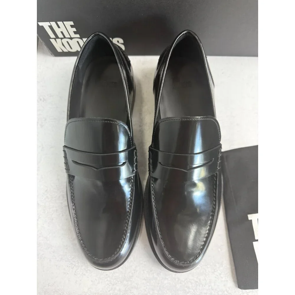NIB The Kooples Boy’s Smooth‎ Leather Black Loafers Moccasins FR 40 US 6 Slip-On